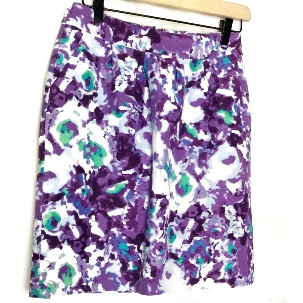 Halogen | Silk Blend Mid-Waist Floral Purple Skirt Lined Fairy